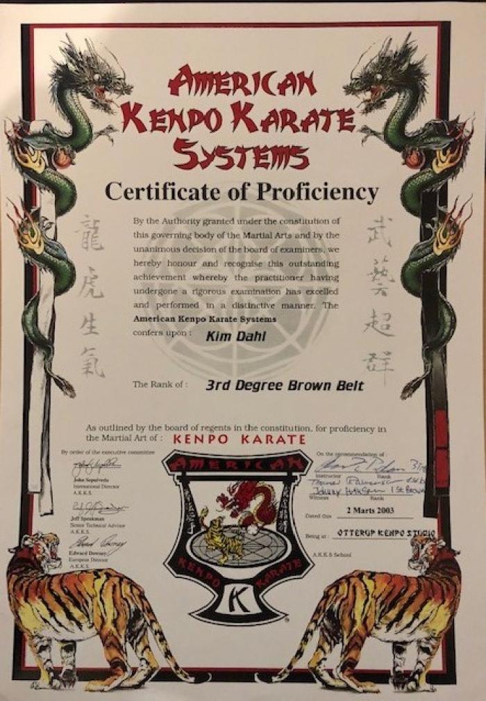 Brown belt 3rd degree · March 2, 2003 · Promoted by Claus Pedersen 3rd BB Johnny Hansen 1st Brown & Thomas Rasmussen 1st Brown