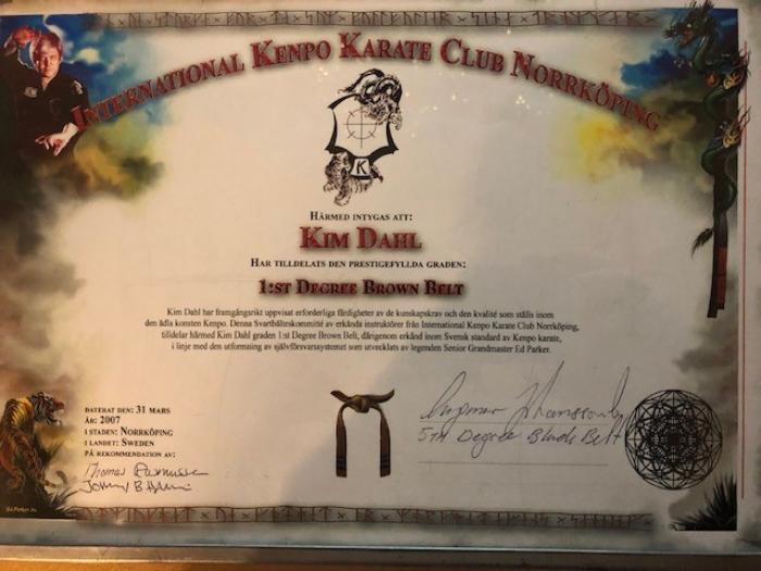 Brown belt 1st degree · March 31, 2007 · Promoted by Ingmar Johansson 5th BB & Johnny Hansen 1st BB & Thomas Rasmussen 1st BB