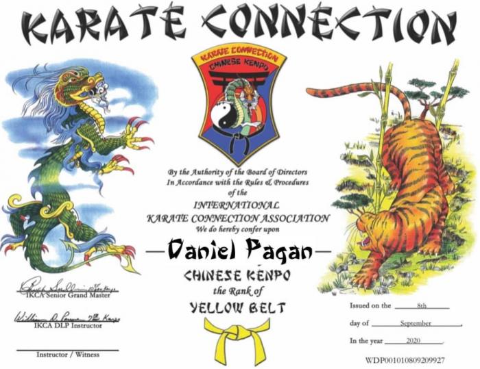 Yellow belt · September 8, 2020 · Promoted by Sifu Bill Parsons