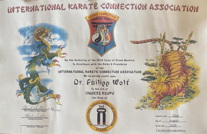 Black belt 2nd degree · August 23, 2020 · Promoted by Chuck Sullivan, 10th Dan