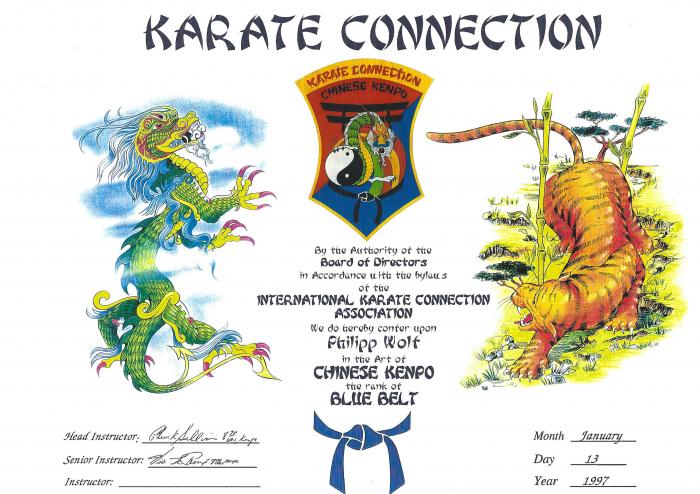 Blue belt · January 13, 1997 · Promoted by Vic LeRoux, 7. Dan; Chuck Sullivan, 8. Dan