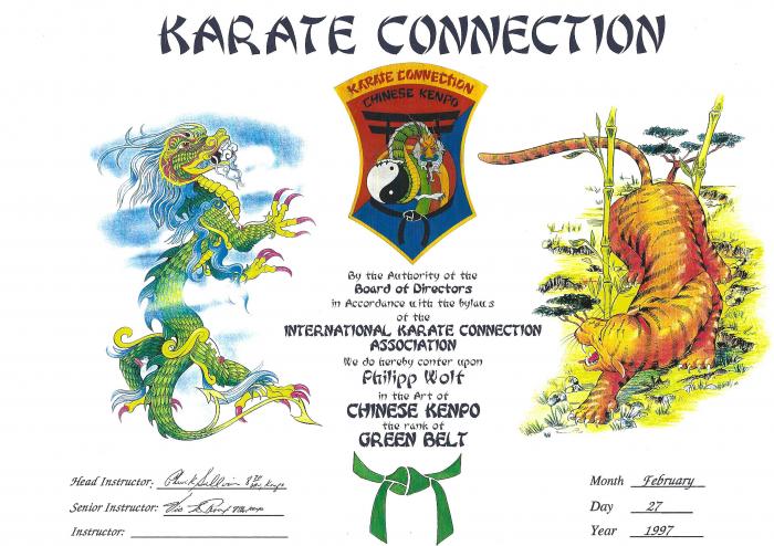 Green belt · February 27, 1997 · Promoted by Vic LeRoux, 7. Dan; Chuck Sullivan, 8. Dan