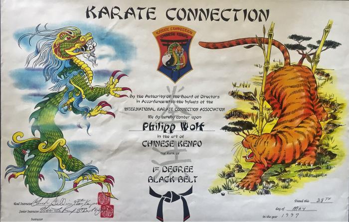 Black belt 1st degree · May 28, 1997 · Promoted by Vic LeRoux, 8. Dan; Chuck Sullivan, 9. Dan