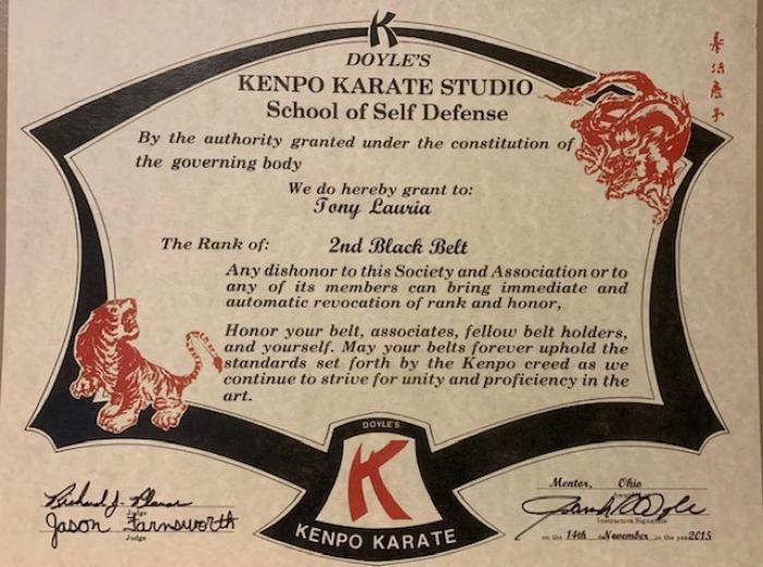 Black belt 2nd degree · November 14, 2015 · Promoted by Joe Doyle