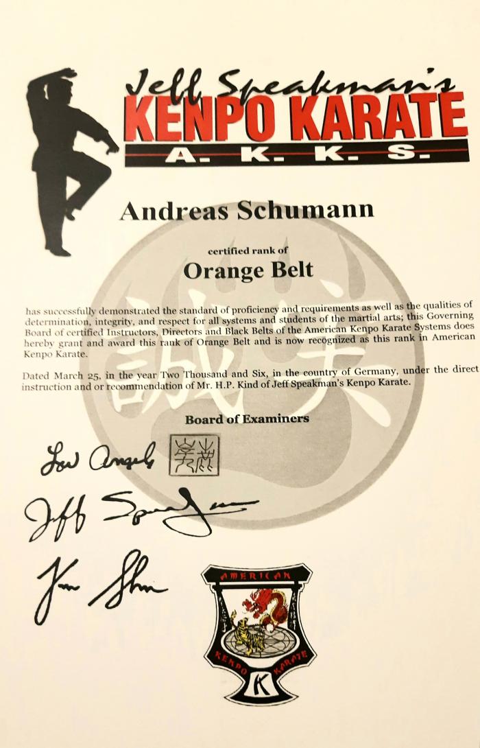 Orange belt · March 25, 2006 · Promoted by H.P. Kind