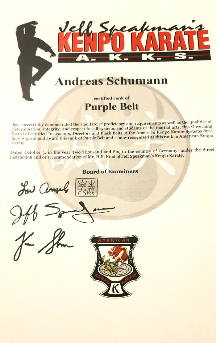 Purple belt · October 3, 2006 · Promoted by H.P. Kind
