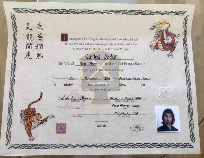 Black belt 5th degree · November 30, 2014 · Promoted by Richard "Huk" Planas