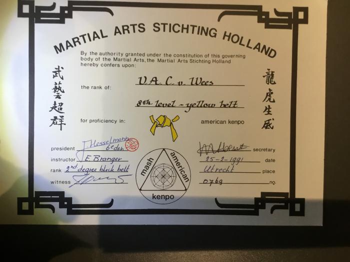 Yellow belt · February 25, 1991 · Promoted by Hans Hesselmann