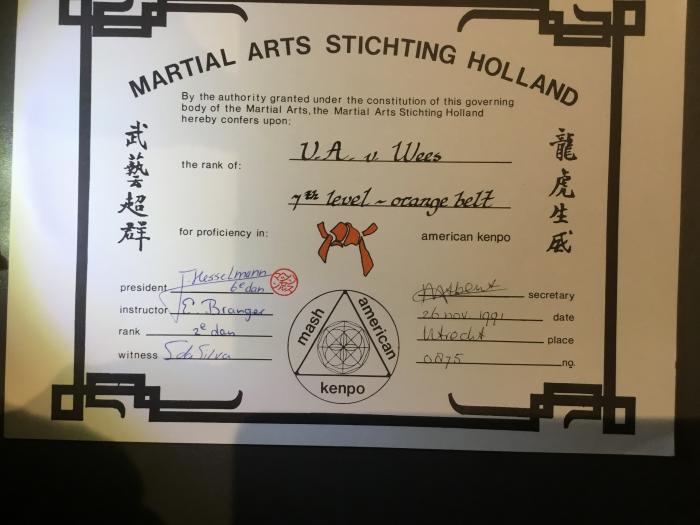 Orange belt · November 26, 1991 · Promoted by Hans Hesselmann