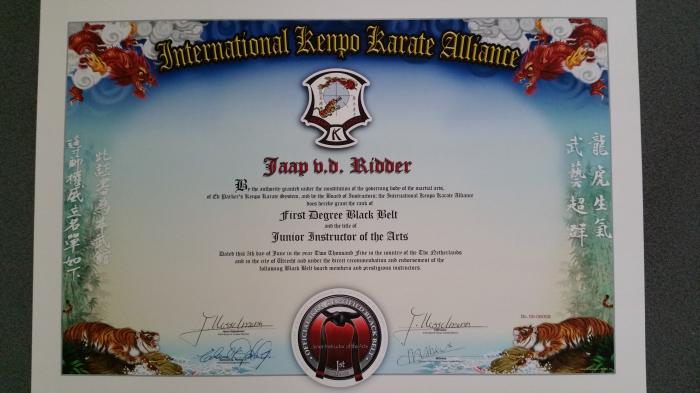 Black belt 1st degree · June 5, 2005 · Promoted by Hans Hesselmann