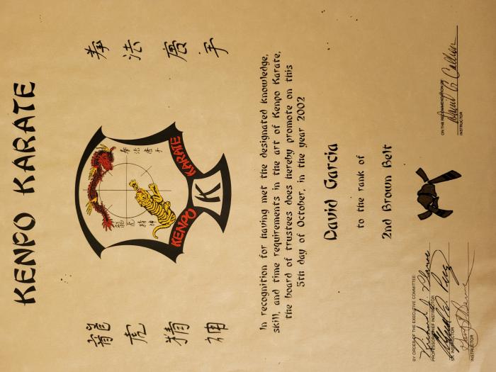 Brown belt 2nd degree · October 5, 2002 · Promoted by David Calhoun