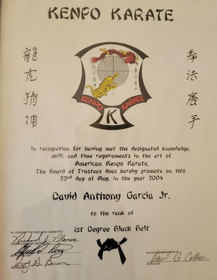 Black belt 1st degree · May 22, 2004 · Promoted by David Calhoun