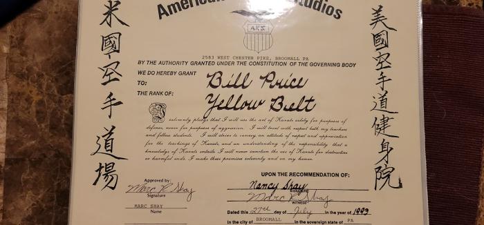 Yellow belt · July 27, 1993 · Promoted by Marc Shay
