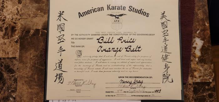 Orange belt · September 4, 1993 · Promoted by Marc Shay