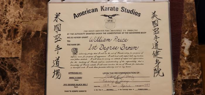 Brown belt 1st degree · April 12, 1997 · Promoted by Marc Shay