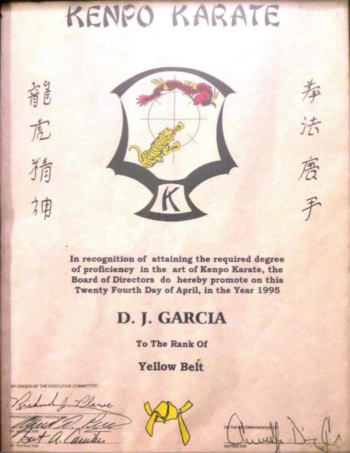 Yellow belt · April 24, 1995 · Promoted by J.R. Diaz