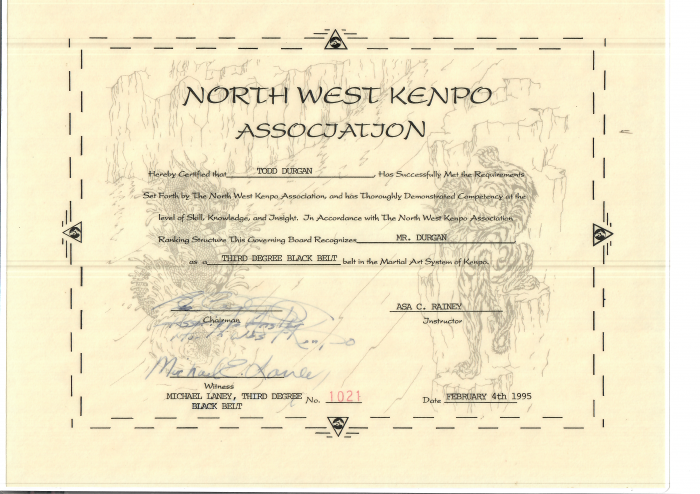 Black belt 3rd degree · February 4, 1995 · Promoted by AC Rainey