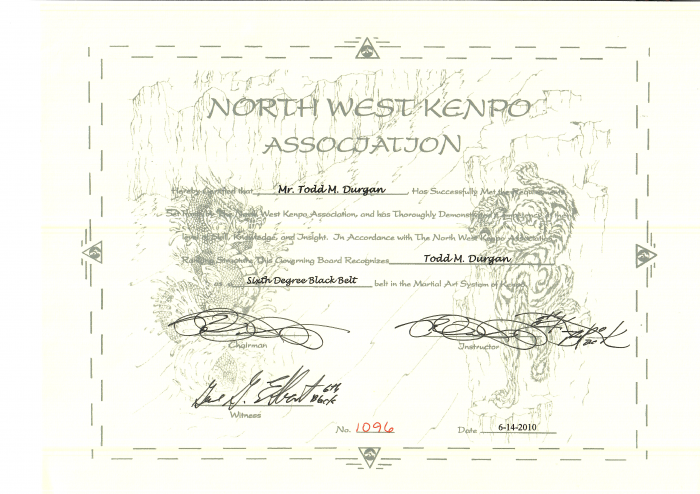 Black belt 6th degree · June 14, 2010 · Promoted by AC Rainey