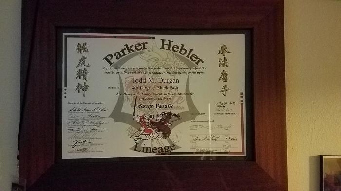 Black belt 8th degree · November 5, 2016 · Promoted by AC Rainey, Dave Hebler