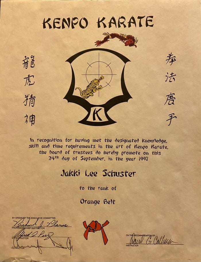 Orange belt · September 24, 1997 · Promoted by David G Calhoun
