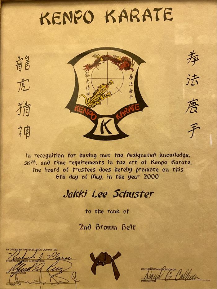 Brown belt 2nd degree · May 6, 2000 · Promoted by David G Calhoun