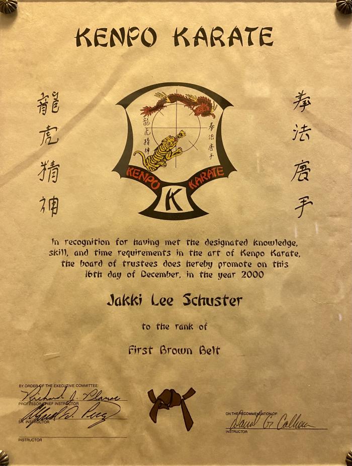 Brown belt 1st degree · December 16, 2000 · Promoted by David G Calhoun