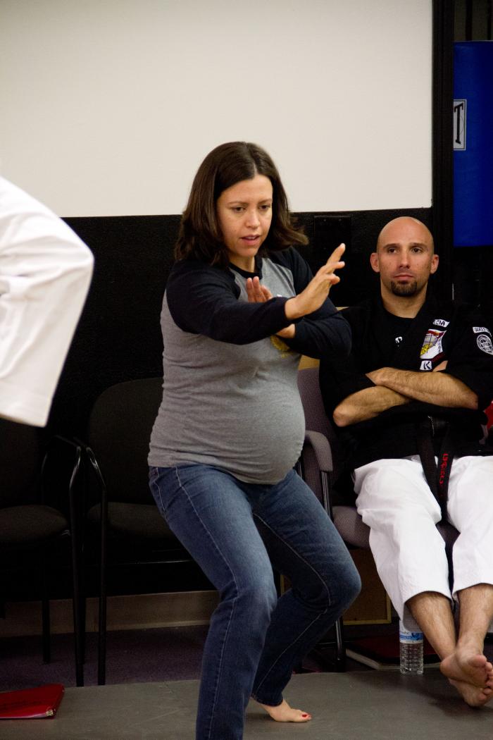 Demonstrating how to drop with a chop while very pregnant!