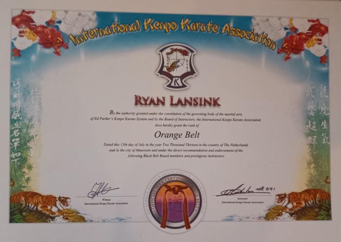 Orange belt · July 13, 2013 · Promoted by Romano Michielsen