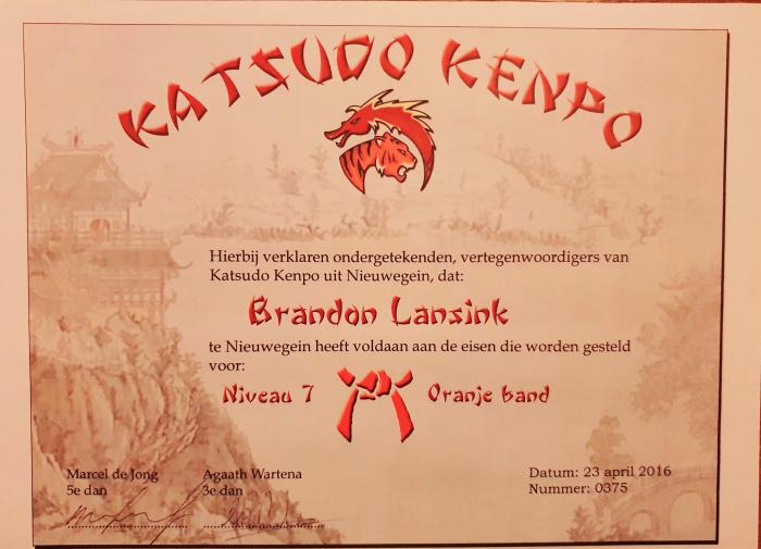 Orange belt · April 23, 2016 · Promoted by Marcel De Jong