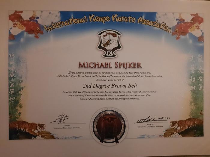 Brown belt 2nd degree · November 10, 2012 · Promoted by Romano Michielsen