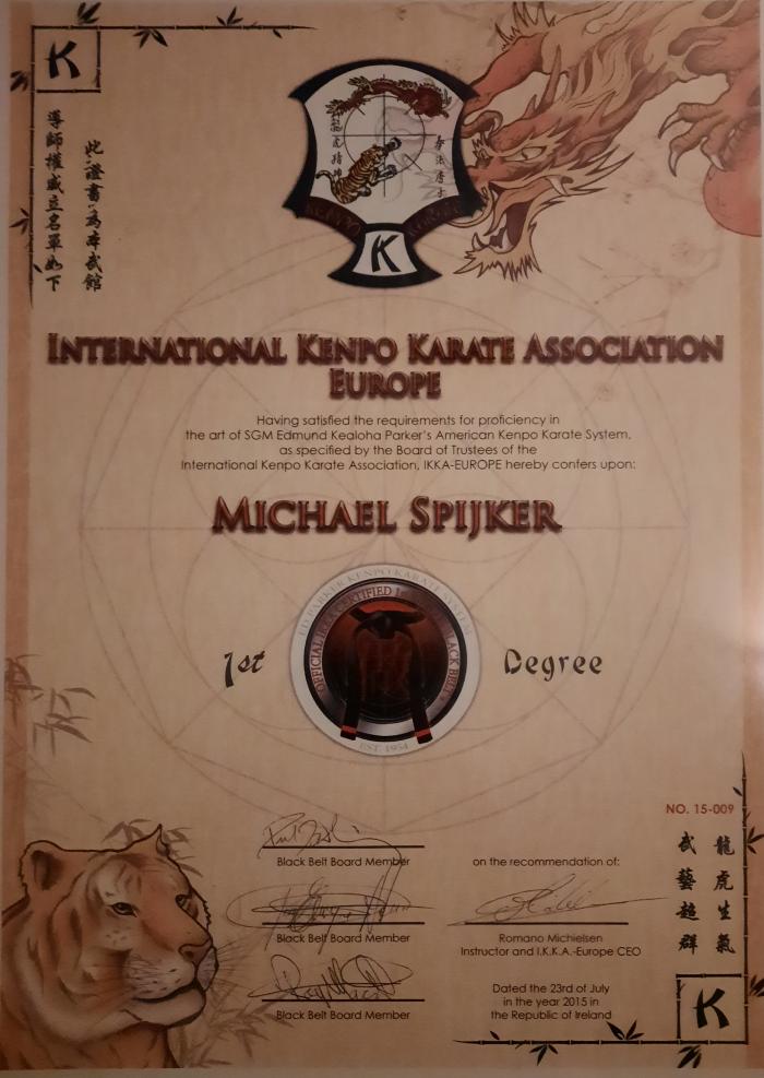 Black belt 1st degree · July 23, 2015 · Promoted by Romano Michielsen, Paul Downling, JOSÉ ENRIQUE HERNÁNDEZ, ROY MACDONALD