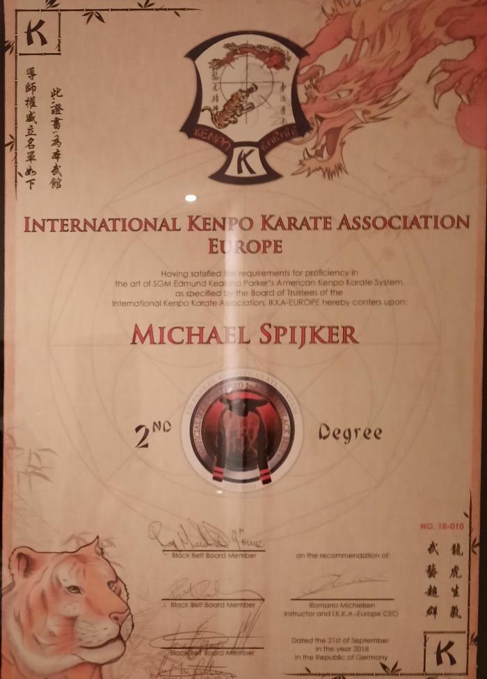 Black belt 2nd degree · September 21, 2018 · Promoted by Romano Michielsen, ROY MACDONALD, JOSÉ ENRIQUE HERNÁNDEZ,