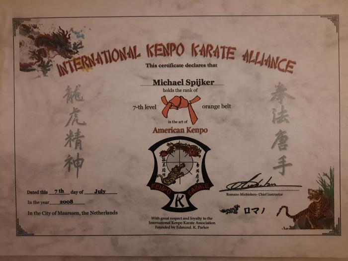 Orange belt · July 7, 2008 · Promoted by Romano Michielsen