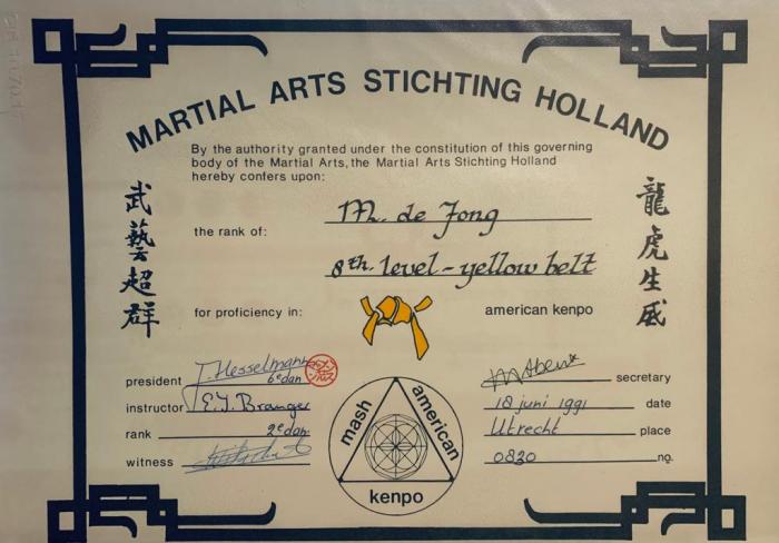 Yellow belt · June 18, 1991 · Promoted by Hans Hesselmann
