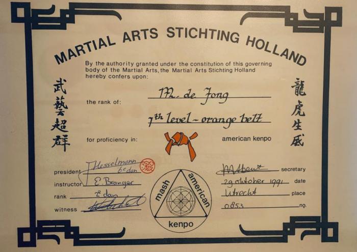 Orange belt · October 29, 1991 · Promoted by Hans Hesselmann