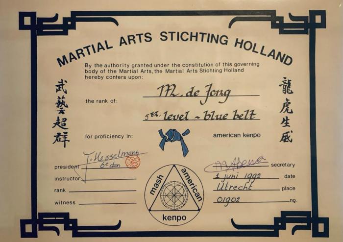 Blue belt · April 1, 1992 · Promoted by Hans Hesselmann