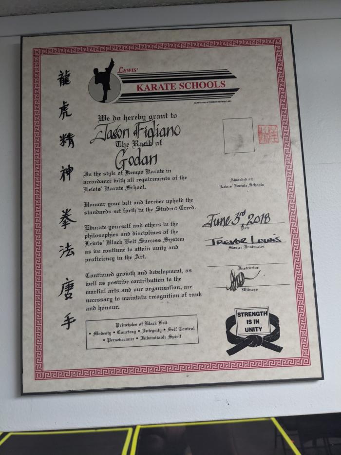 Black belt 5th degree · June 1, 2018 · Promoted by Shihan Trevor Lewis