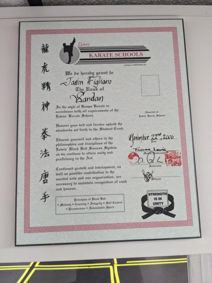 Black belt 3rd degree · November 1, 2006 · Promoted by Shihan Trevor Lewis