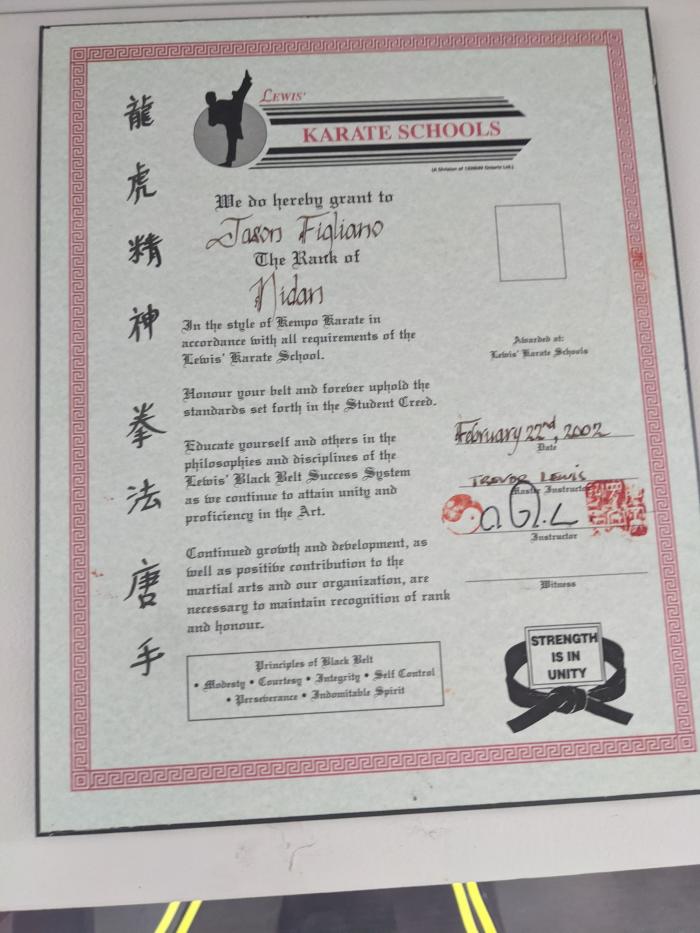 Black belt 2nd degree · February 1, 2002 · Promoted by Shihan Trevor Lewis