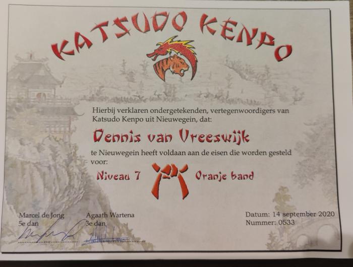 Orange belt · September 14, 2020 · Promoted by Marcel De Jong