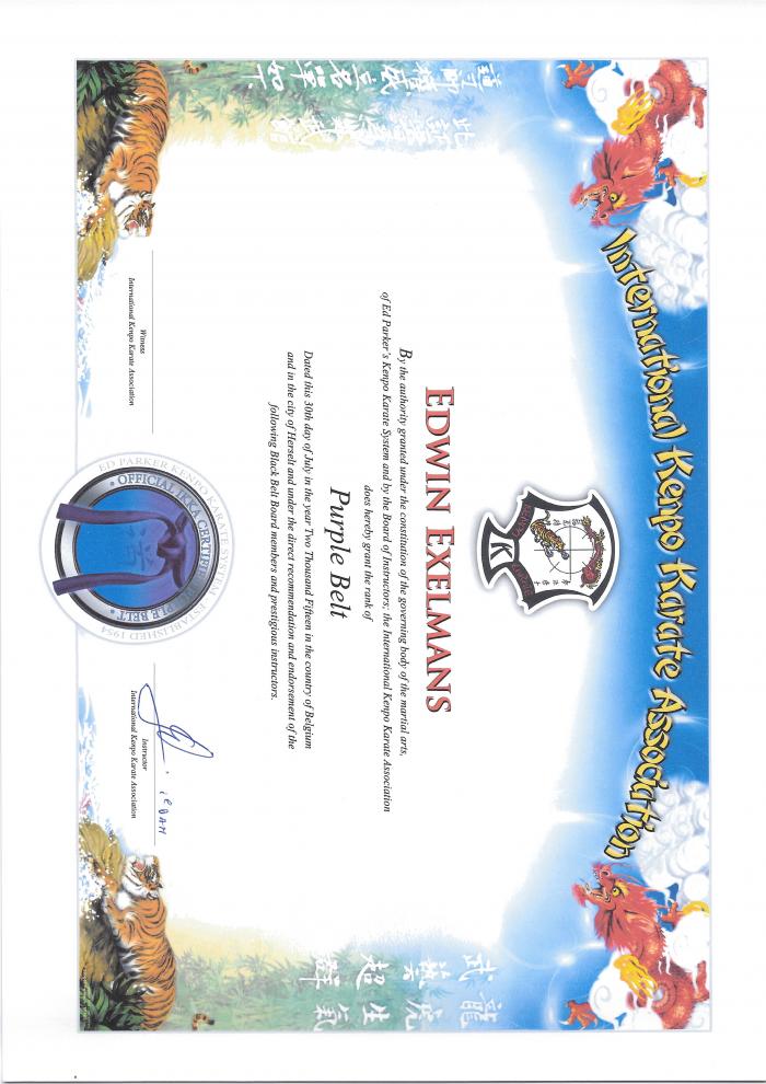 Purple belt · July 30, 2015 · Promoted by Gunther Groenestein