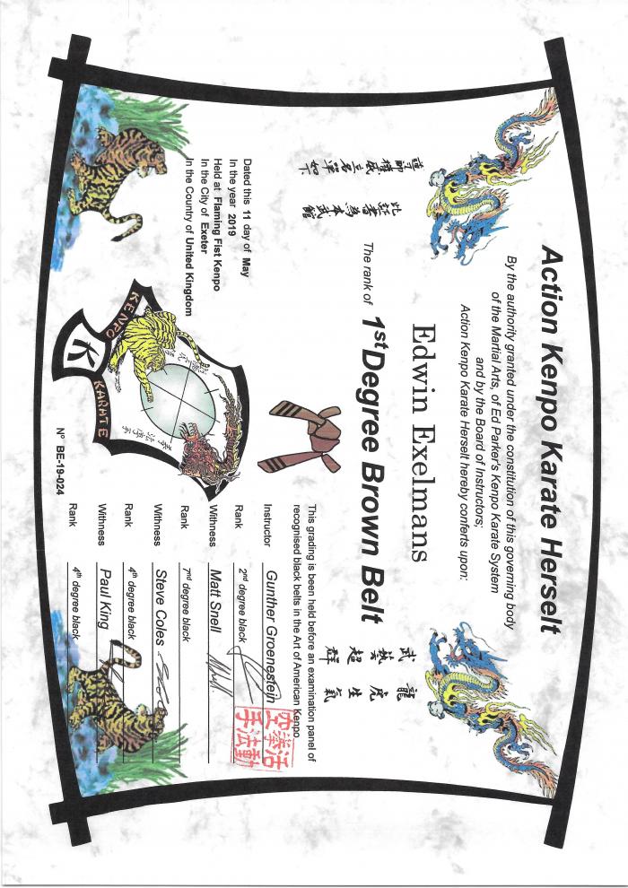 Brown belt 2nd degree · May 11, 2019 · Promoted by Gunther Groenestein