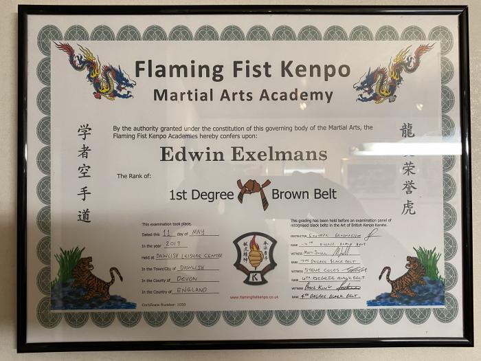 Brown belt 1st degree · May 11, 2019 · Promoted by Matt Snell