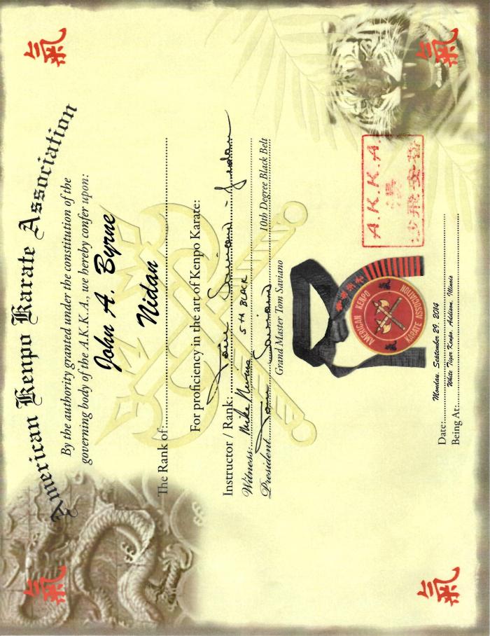 Black belt 2nd degree · September 29, 2014 · Promoted by Tom Saviano & Mike Nevins