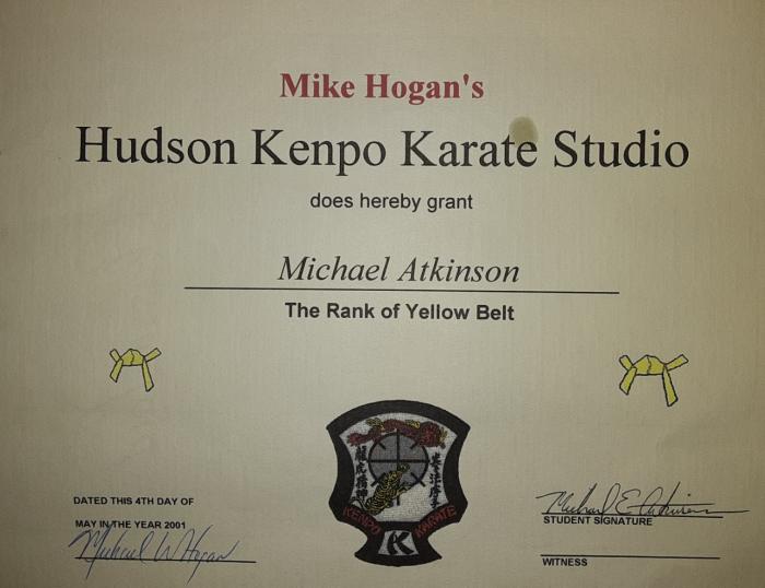 Yellow belt · May 4, 2001 · Promoted by Mike Hogan
