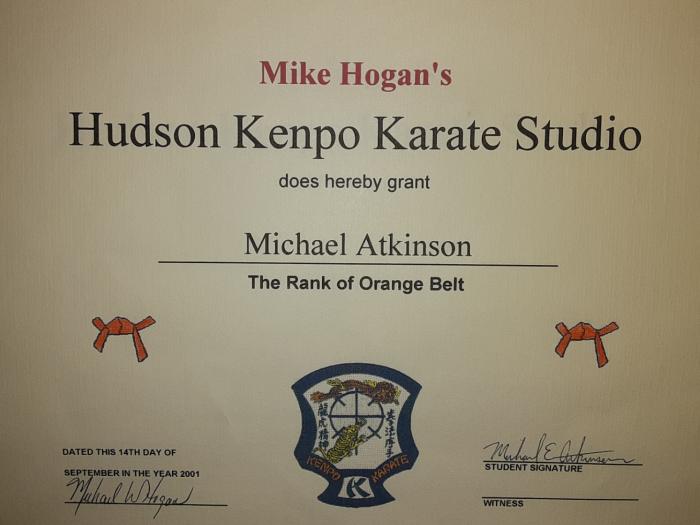 Orange belt · September 14, 2001 · Promoted by Mike Hogan