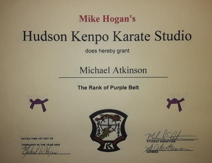 Purple belt · February 1, 2002 · Promoted by Mike Hogan