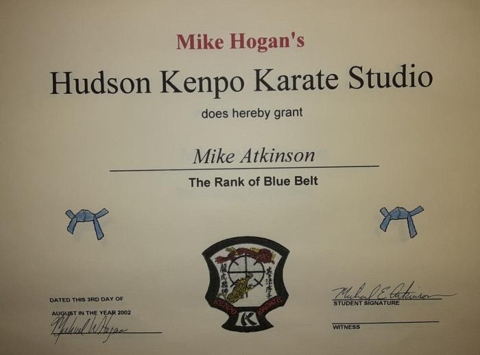 Blue belt · August 3, 2002 · Promoted by Mike Hogan