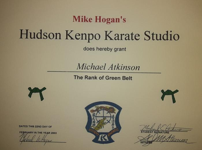 Green belt · February 22, 2003 · Promoted by Mike Hogan