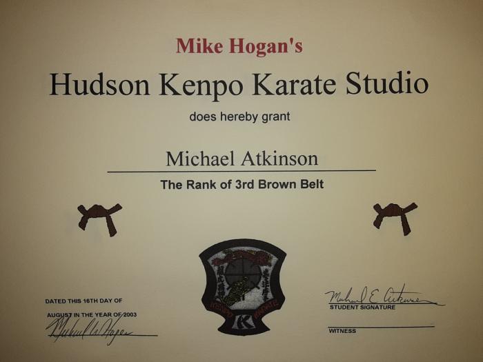 Brown belt 3rd degree · August 18, 2003 · Promoted by Mike Hogan